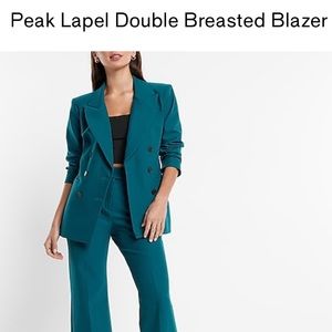 In search of teal peak lapel double breasted blazer from Express in size S